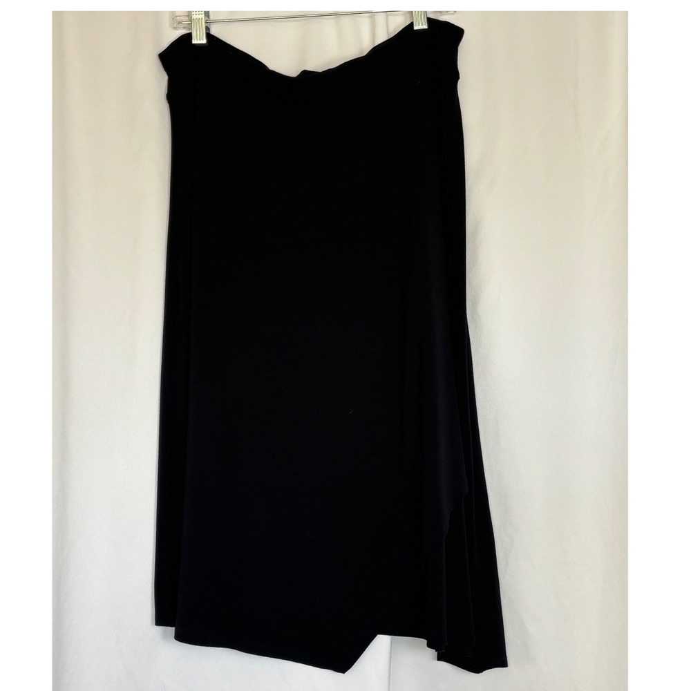 Eileen Fisher Black Jersey Knit Asymmetrical Midi Skirt Womens‎ M Lagenlook